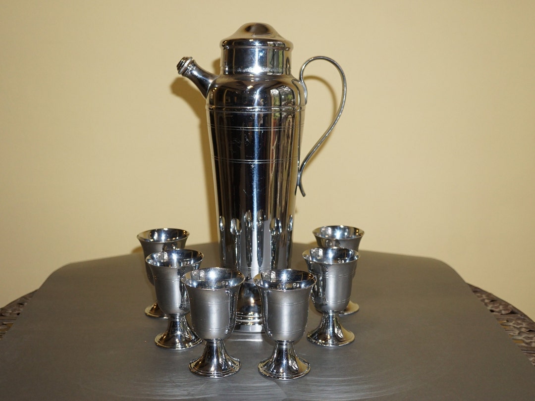 Vintage Farberware Art Deco Chrome Cocktail Shaker Set 6 Metal Etsy