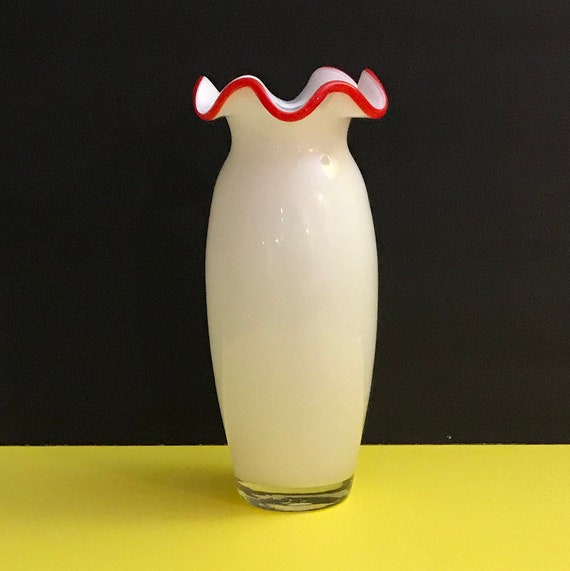 Blown Glass Vase Art Glass Art Glass Vase White And Red Etsy