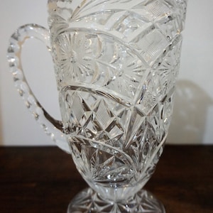 Gorgeous! Tall Vintage Cut Crystal Glass Pedestal Pitcher Heavy Clear Cut Crystal Water/Juice Pitcher, Crystal Glass Giftware Barware