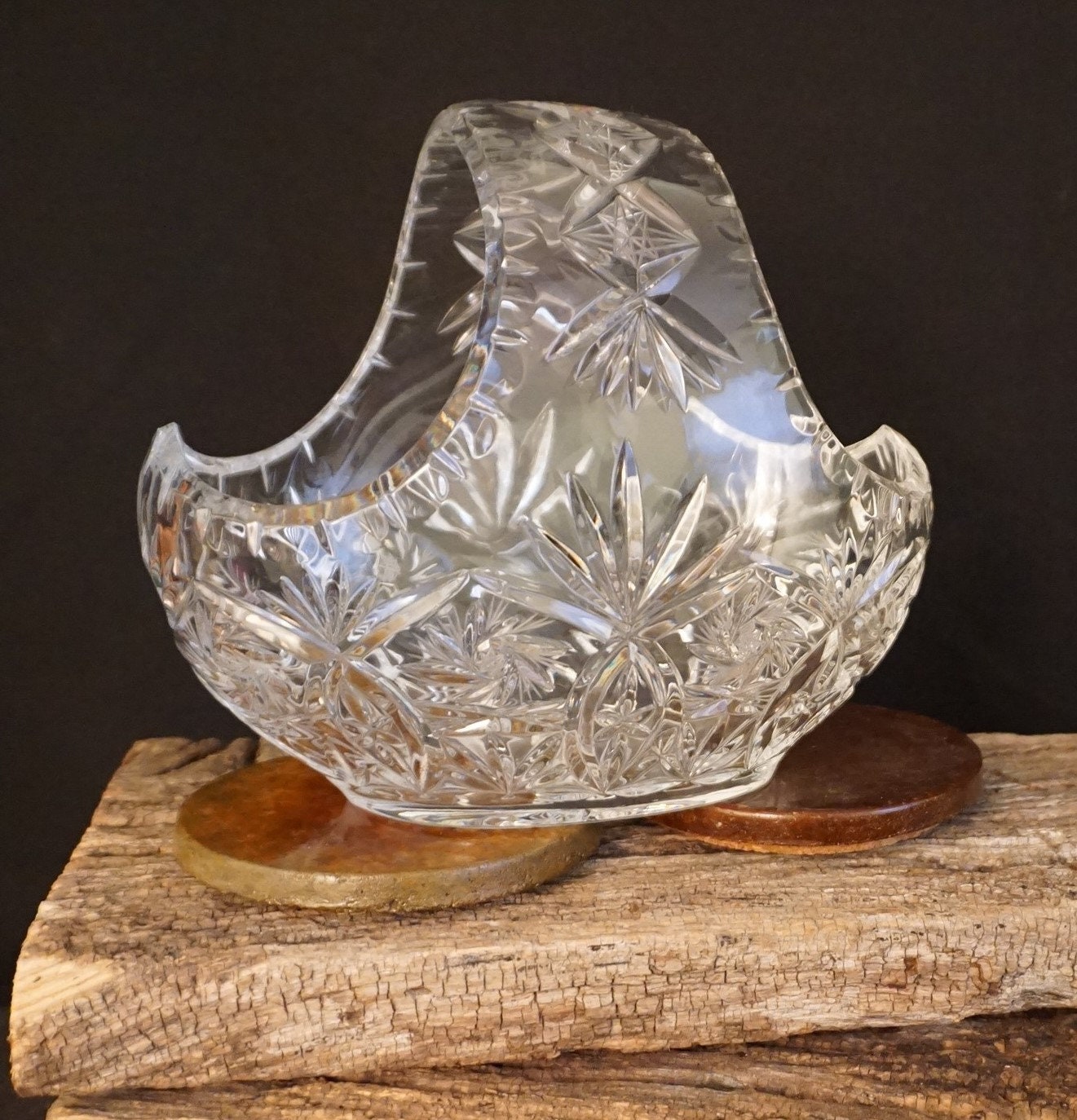 Vintage Lead Crystal Bowl Basket Made In Poland Irena Lead Etsy