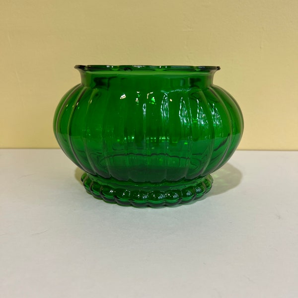 A.L.R. Co Emerald Green Oval Ribbed Depression Glass Vase Planter, Home Decor, Green Glass Bowl Vase,