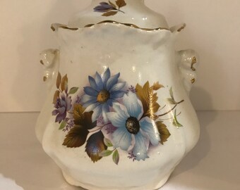 Vintage Bowl, Vintage House of Webster Hand Painted Ceramic Cracker Bowl, Sapphire Blue Flowers Gold Gilded Trim on Bowl, SoniaCollectibles