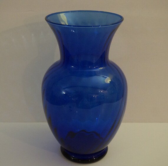 11 Tall Cobalt Blue Swirl Vase Blue Vase Blown Glass Etsy