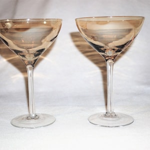 Long Stemmed Wine Glass-Golden Peach Pink Glass Cup-Clear Glass Stem-Beautiful Wine Glass-Barware Favorite-Vintage Cocktail and Wine Glass