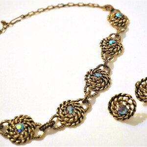 Vintage Aurora Borealis Rhinestone Necklace and Earrings Set