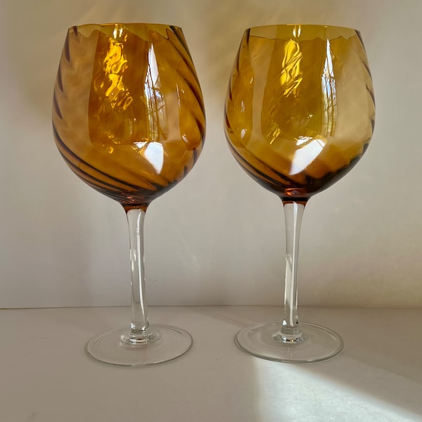 Huge Wine Glasses Hold 24 Fl Oz, Set of Two Amber Vibrant Copper 9 1/2 in Glasses, Barware, Giftware, SoniaCollectibles Glassware, Drinkware