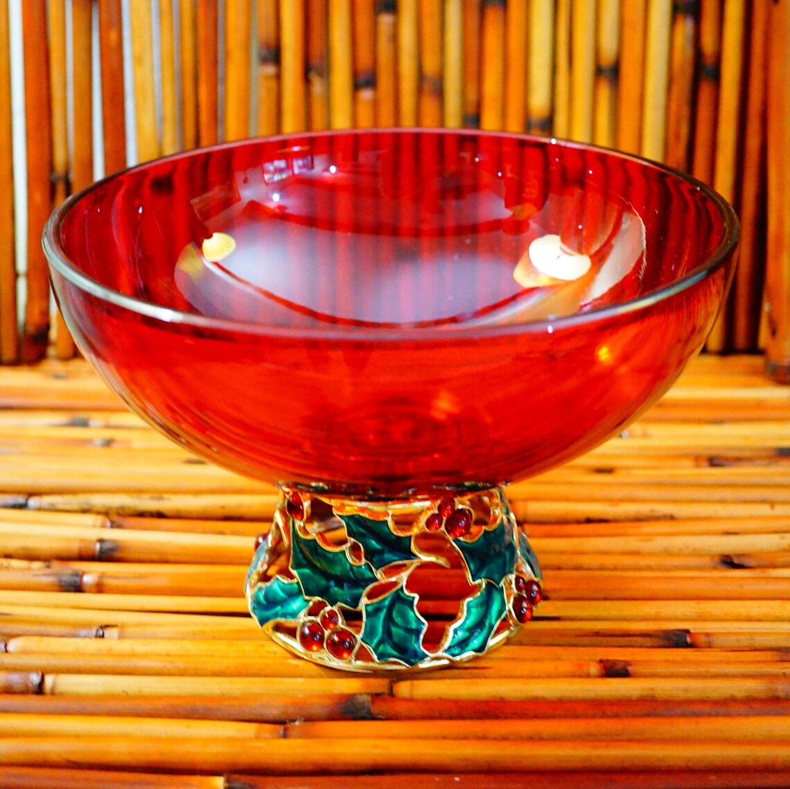 Vintage Red Glass Bowl Teleflora Glass Bowl Vintage Red Bowl Etsy