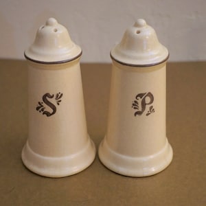 Vintage Pfaltzgraff Salt and Pepper Shakers "Village" Pattern, Salt & Pepper  Almond/Brown, Pfaltzgraff, Kitchenware