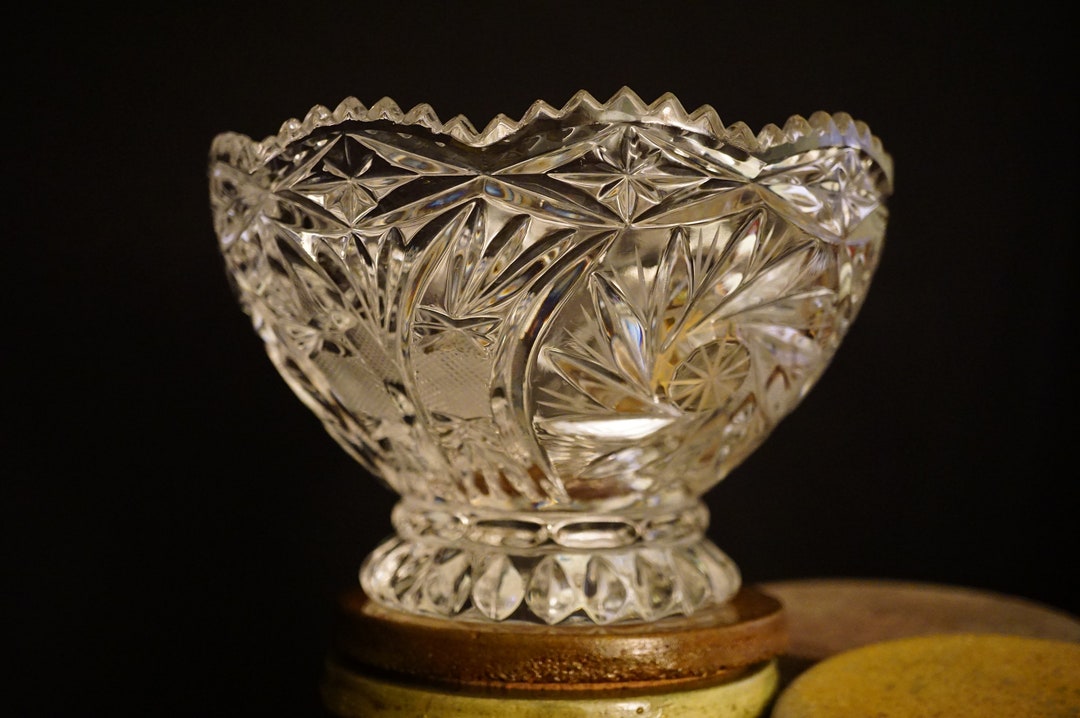 Vintage Cut Crystal Bowl, Lead Crystal Bowl Pedestal Base, Round
