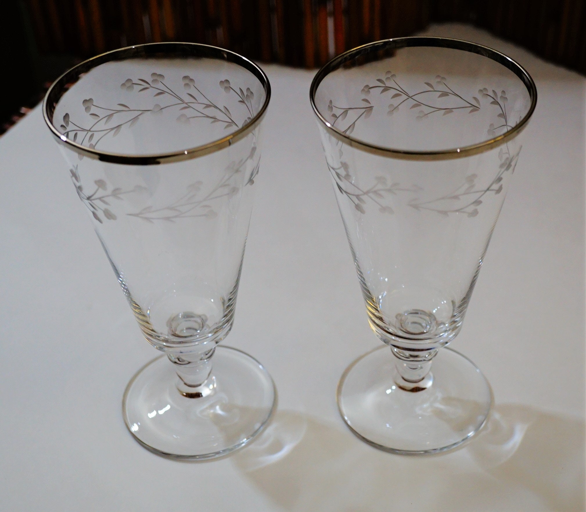 Crystal Stemware Platinum Trimmed Etched Glass Wine Etsy