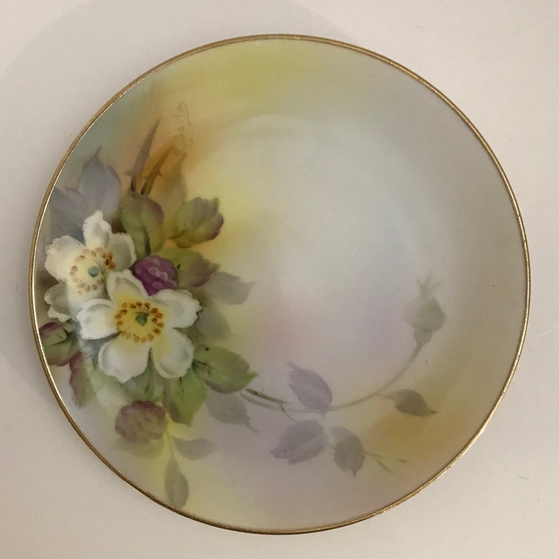 Vintage NIPPON Hand Painted Plate White Yellow Daisies Etsy