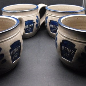 Set of 4 Heinz 57 Westerwald Stoneware Pottery Soup Mugs with Handles