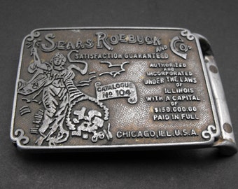 Silver Sears Roebuck and Co. Belt Buckle Catalogue No. 104