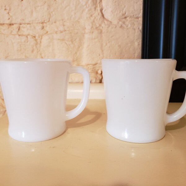 Set of 2 Milk Glass "D" Handle Mugs - Fire King