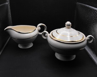 Beautiful Vintage Taylor Smith Taylor Cream Gold Trim Cream and Sugar Dish