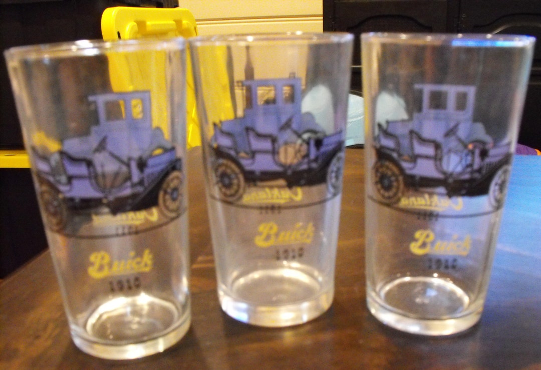Antique Car Glasses Set of 3 Buick 1910 on One Side and Etsy