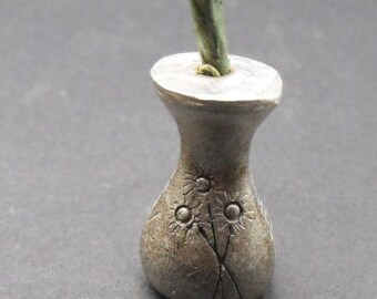 Miniature Brass Vase with Red Rose