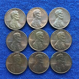 1980 Lincoln Memorial Pennies Coin for Collecting, US Old Coin Vintage Copper Penny
