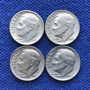 1965P - 1968P Roosevelt Dime Vintage Roosevelt Dime US Coin Old Coin for Collecting