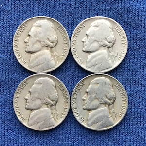 1946 P Jefferson Nickels, Old US Coins, Rare Coins for Coin Collecting, Lot of 5
