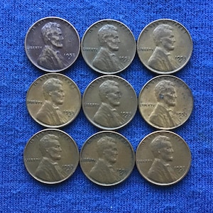 1953-D Lincoln Wheat Penny, US Coin - About Uncirculated, Set of 9