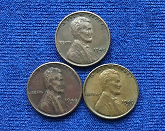 Trio of 1949 P-D-S uncirculated Lincoln Wheat Cents