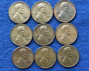 1970 D Lincoln Memorial Pennies for Coin Collecting Old US Coins Set of 9