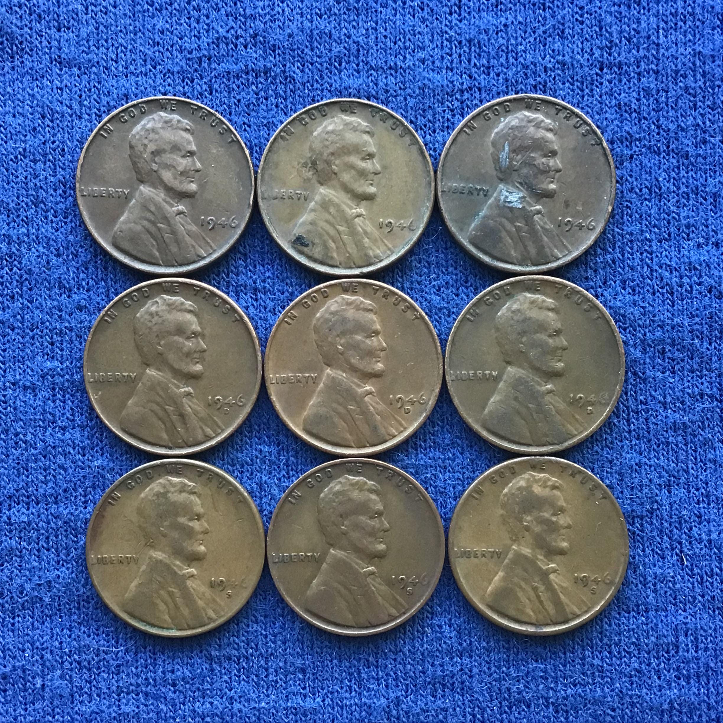 1946 Lincoln Wheat Penny Set, US Coins (Set of 9)