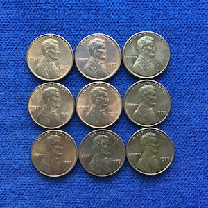 1979 Vintage Lincoln Copper  Pennies Coin Collecting US Old Coins Lot of 9