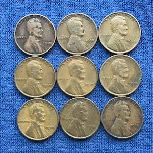 1930 P Lincoln Wheat Penny Set - Old US Coins (Set of 9)