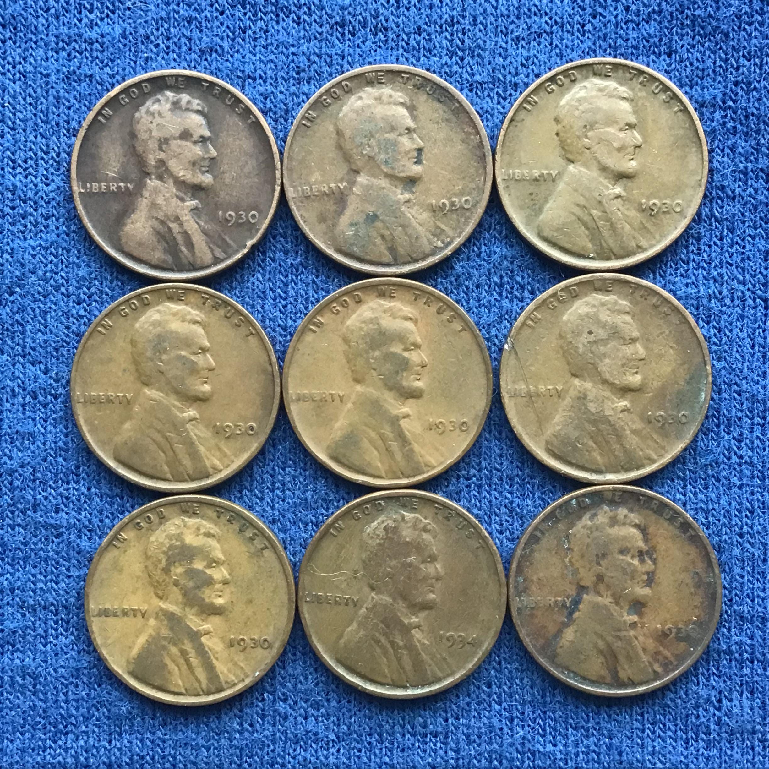 1930 P Lincoln Wheat Penny Set - Old US Coins (Set of 9)