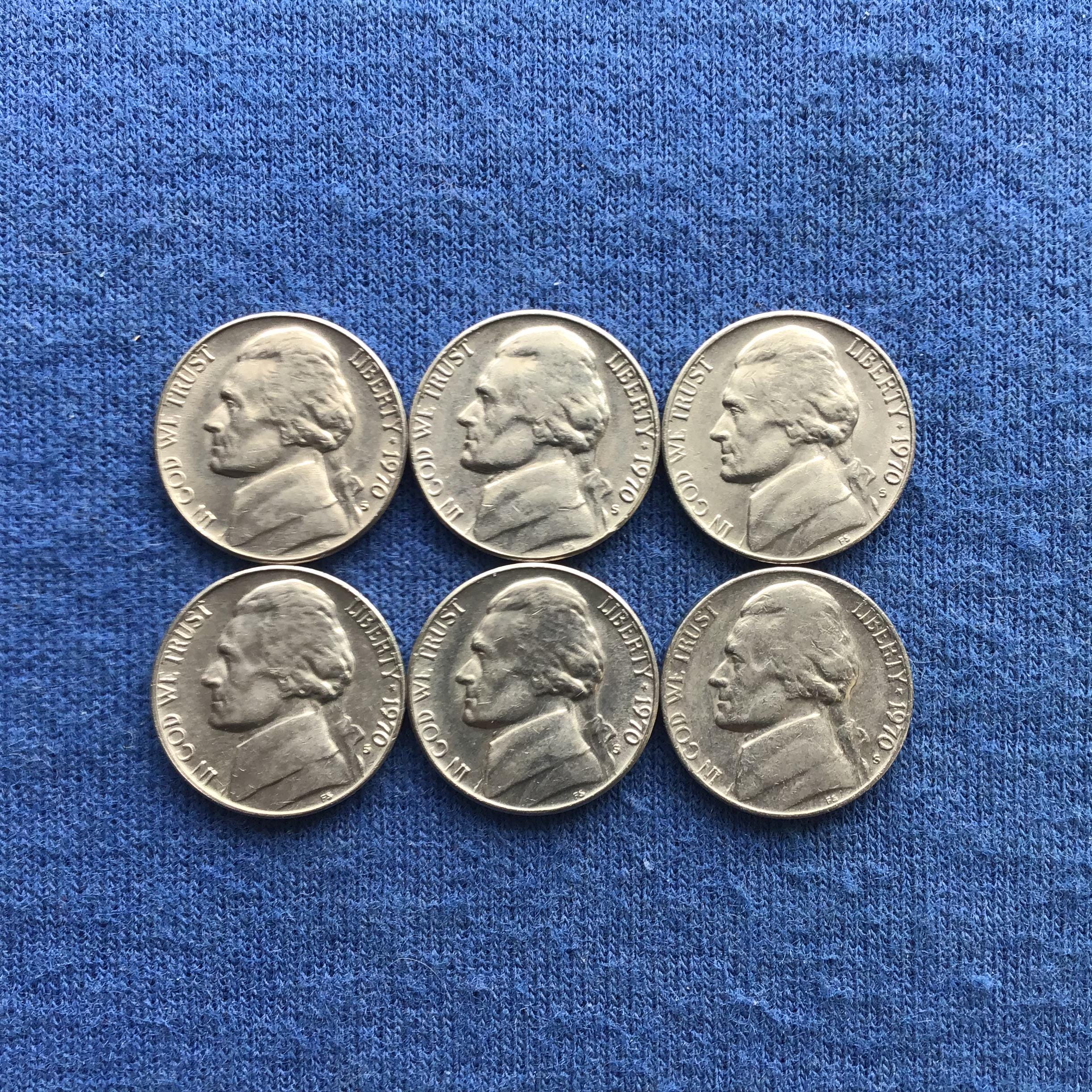 Jefferson Nickel 1970 S Vintage Old US Coin Collecting About Uncirculated Coins