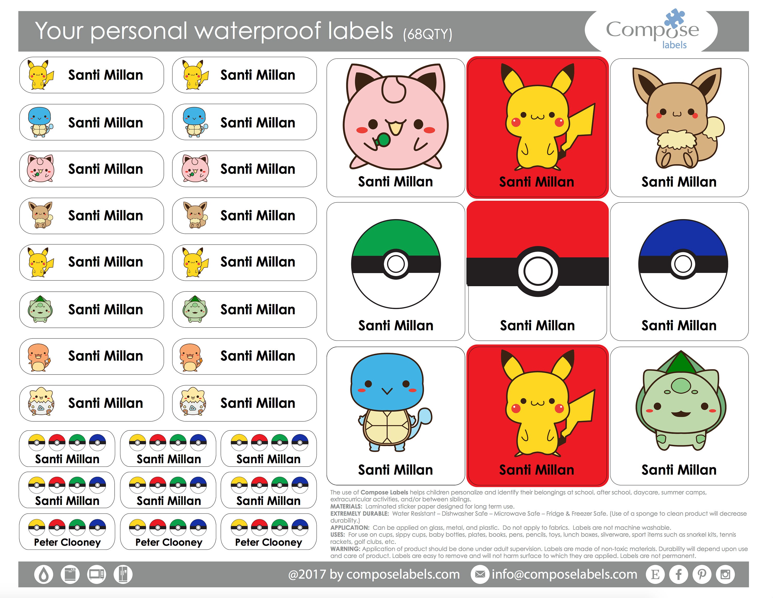 Pokemon Stickers Your personal waterproof name labels for Etsy