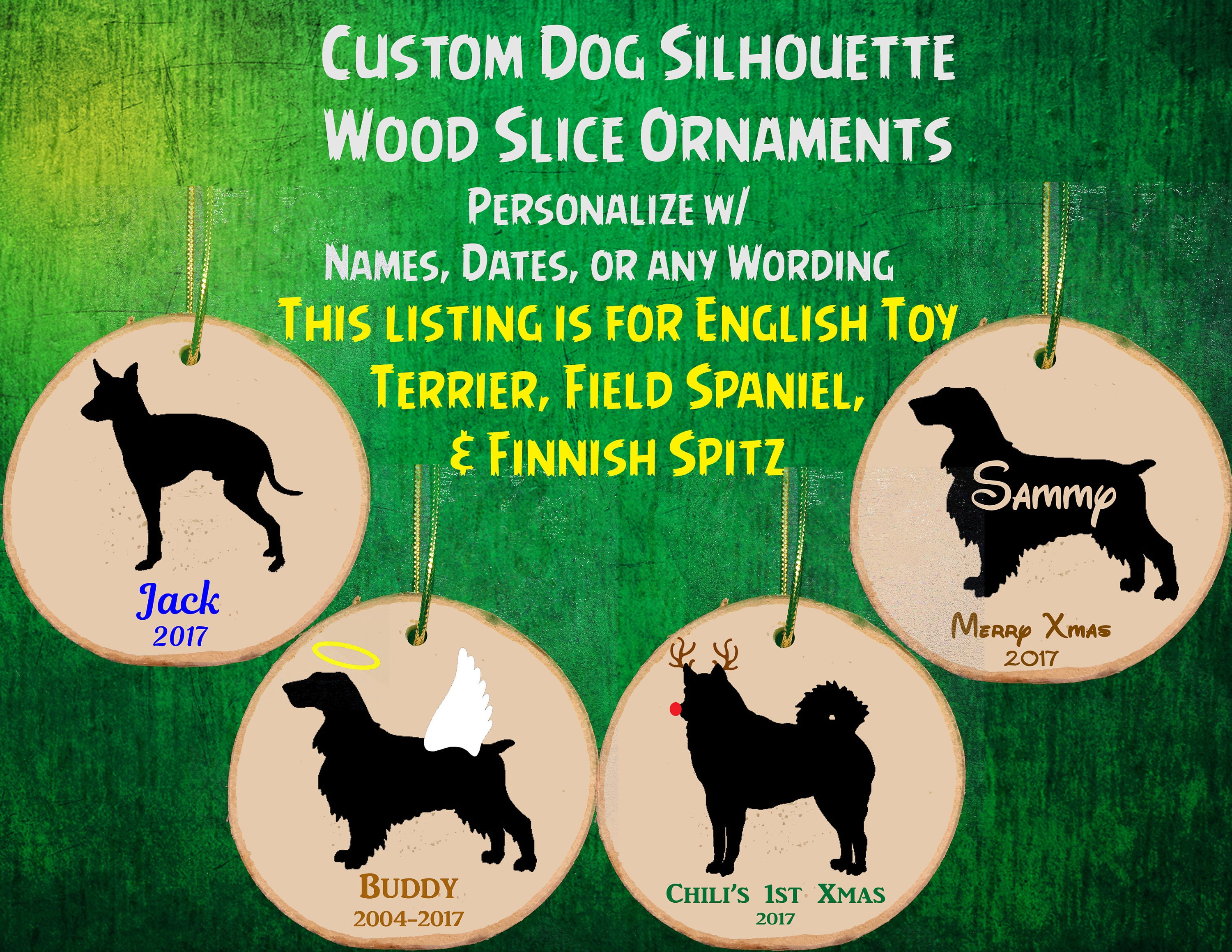 Custom Personalized Dog Wood Slice Ornament / Angel / Reindeer | Etsy