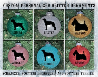 Schnauzer / Scottish Deerhound / Scottish Terrier Custom Personalized Dog Plastic Glitter Tree Ornament / Names / Christmas Tree Gift Decor