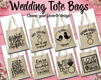 Wedding Bride Fiancee Marriage reusable gift bag - 100% Cotton Tote Bag - Shopping Sack - Reusable Eco-Friendly - Bridal Shower I'm Engaged