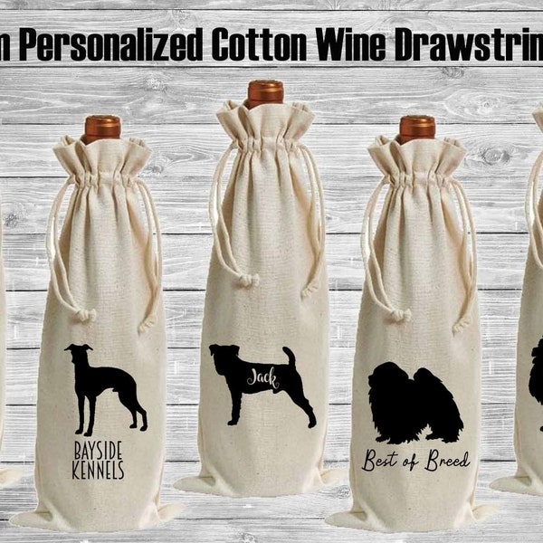 Irish Wolfhound - Lévrier italien - Jack Russell Terrier - Chin japonais Keeshond Personnalisé Dog Wine Gift Bag Tote Holder Ring Trophy