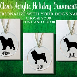 Samoyed - Schipperke - Schnauzer Custom Personalized Dog Clear Acryl Tree Ornament / Holiday Christmas Gift Decor / Dog Club Trophy