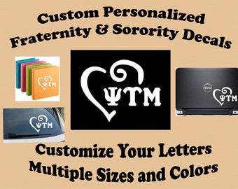 Fraternity or Sorority Custom Heart Decal - Sorority Letters, Greek Letters, Greek Decal, Greek Sticker, Vinyl Decal, Car Decal
