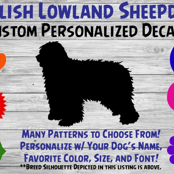 Polish Lowland Sheepdog Personalized Dog Silhouette Vinyl Decal - Dog Sticker - Car Decal - Custom Sticker – Dog Name Sticker – For Tumbler