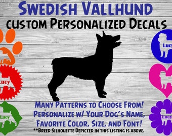 Swedish Vallhund Personalized Dog Silhouette Vinyl Decal - Dog Sticker - Window Decal - Car Sticker – Dog Name Tumbler, Phone – Custom Decal