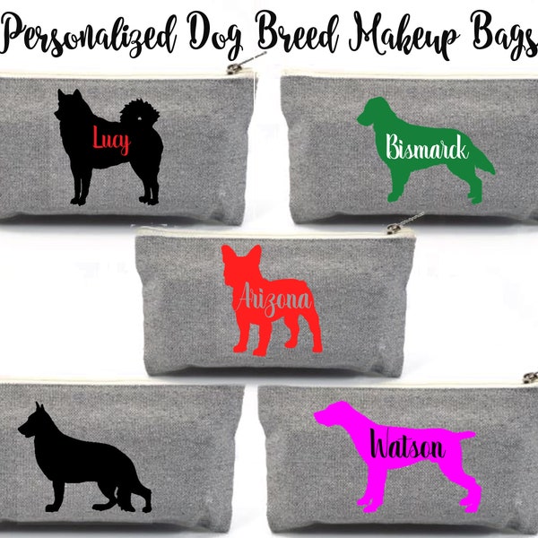 Finnish Spitz - Flat Coated Retriever - French Bulldog German Shepherd  German Shorthaired Pointer Custom Personalized Cosmetic Makeup Bag