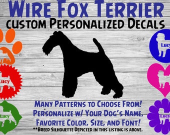Wire Fox Terrier Personalized Dog Silhouette Vinyl Decal - Dog Sticker - Window Decal - Car Sticker – Dog Name Tumbler  - Custom Name Decal