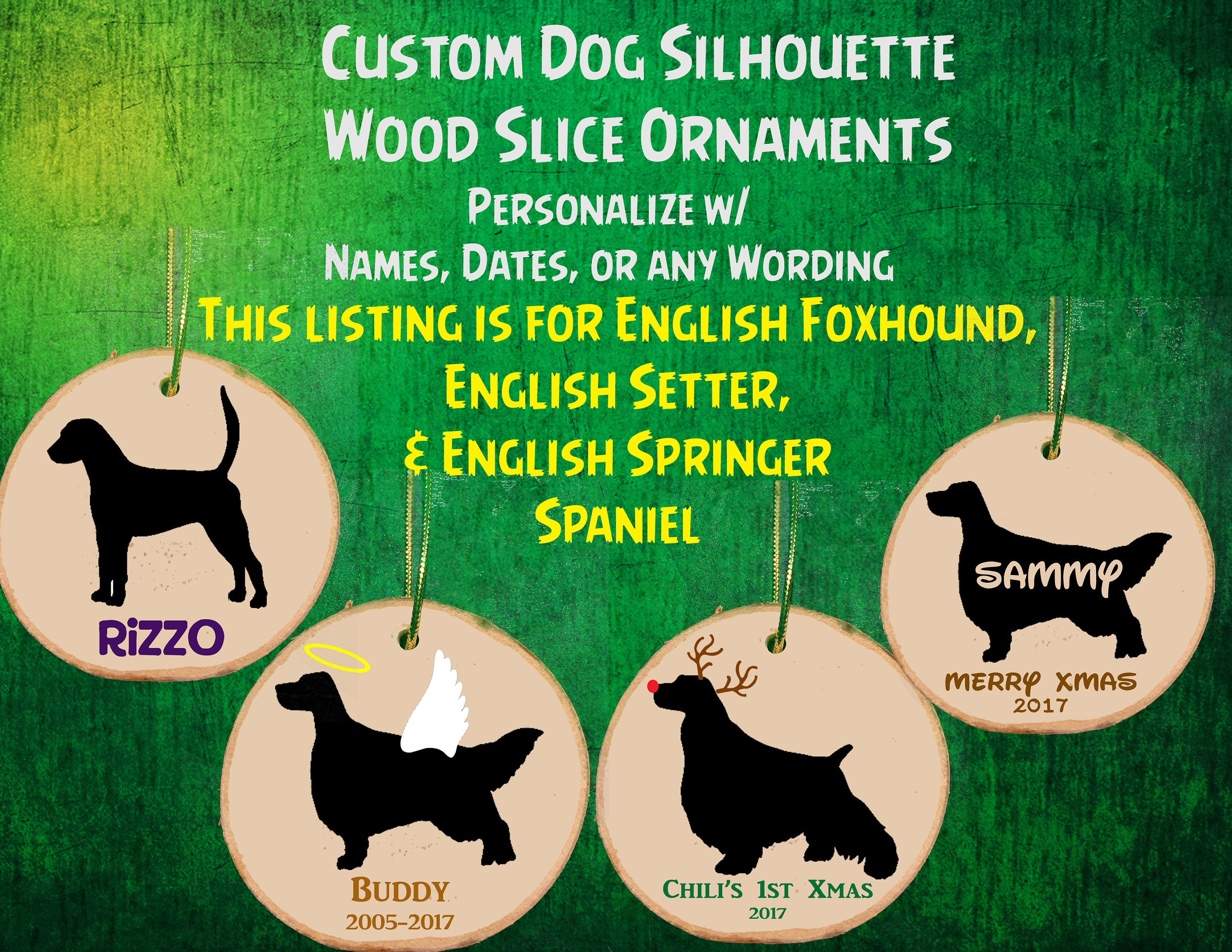 Personalized Dog Wood Slice Ornament / Angel / Reindeer/ | Etsy