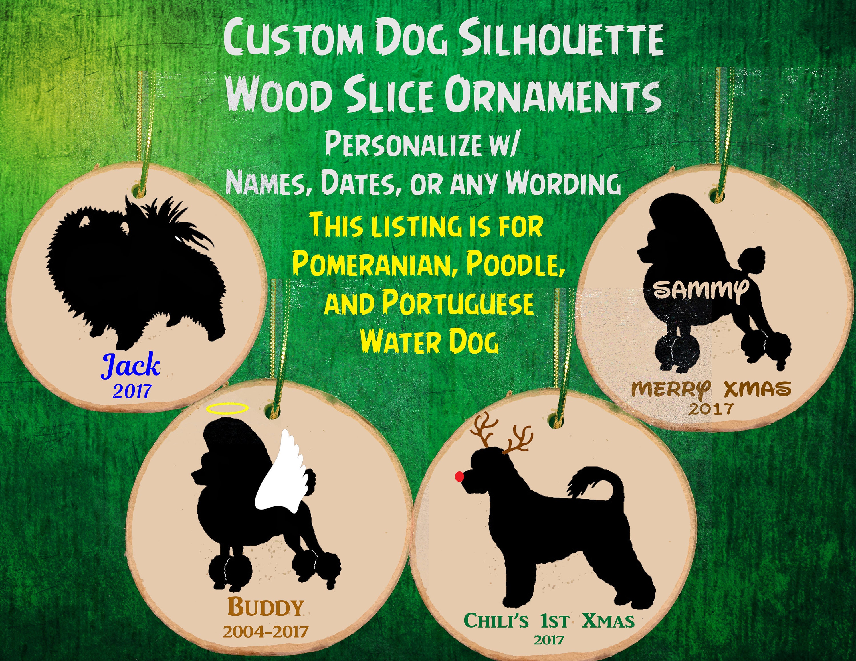Custom Personalized Dog Wood Slice Ornament / Angel / Reindeer | Etsy