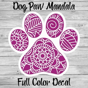 Dog Animal Paw Mandala Purple Full Color Printed Vinyl Decal / Dog Breed Decal /Car Window Decal / Custom Yeti Tumbler or Phone Sticker