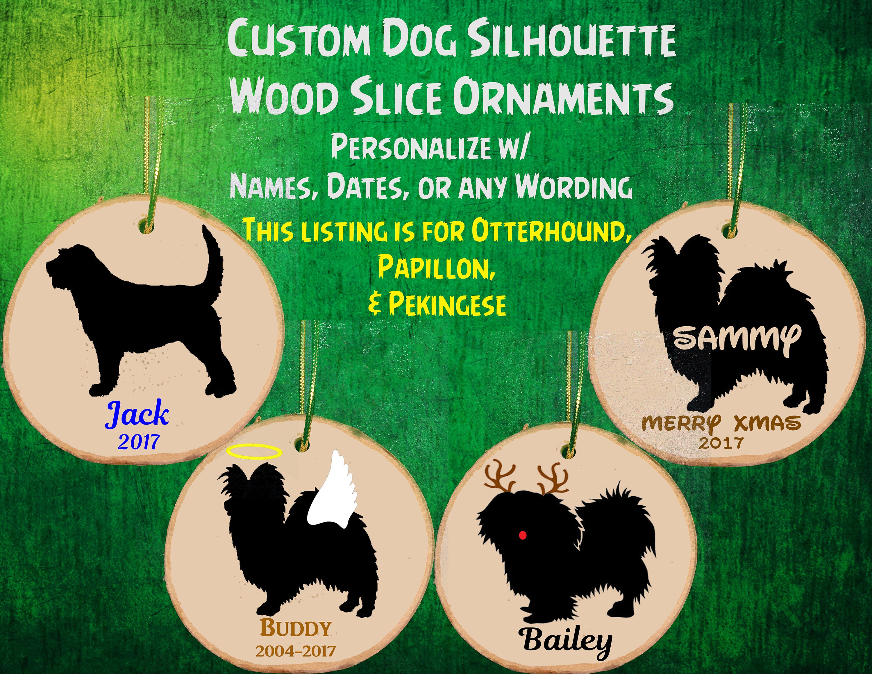 Custom Personalized Dog Wood Slice Ornament / Names / Angel / | Etsy