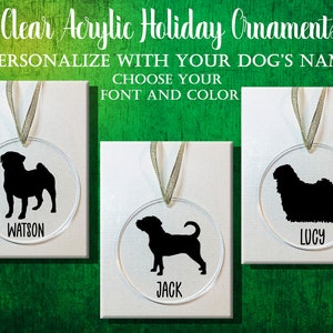 Pug / Puggle / Puli personalizado perro personalizado claro acrílico árbol ornamento / regalo de Navidad de vacaciones de decoración / premio trofeo del club de perros