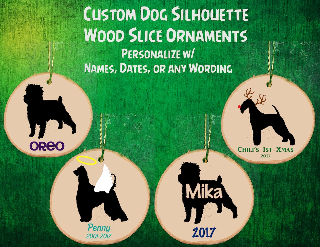 Personalized Dog Silhouette Wood Slice Ornament / Reindeer / - Etsy