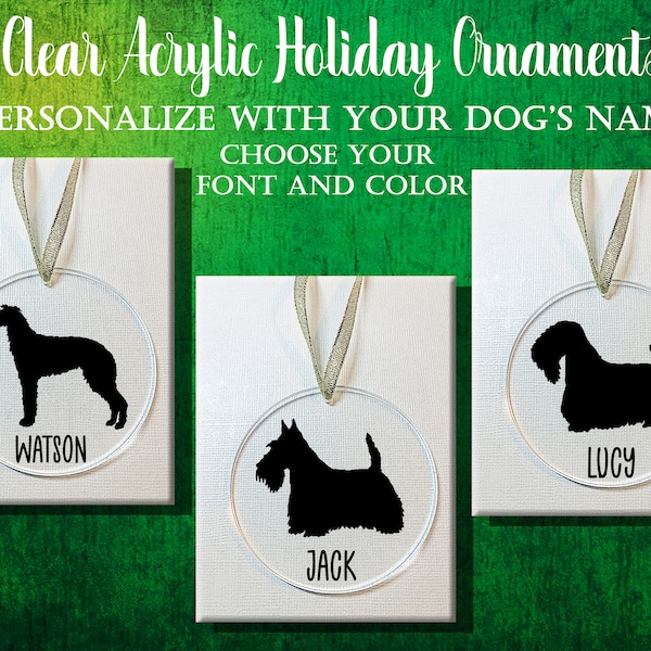 Scottish Deerhound - Scottish Terrier - Sealyham Terrier Custom Personalized Dog Clear Acrylic Tree Ornament / Holiday Christmas Gift Decor